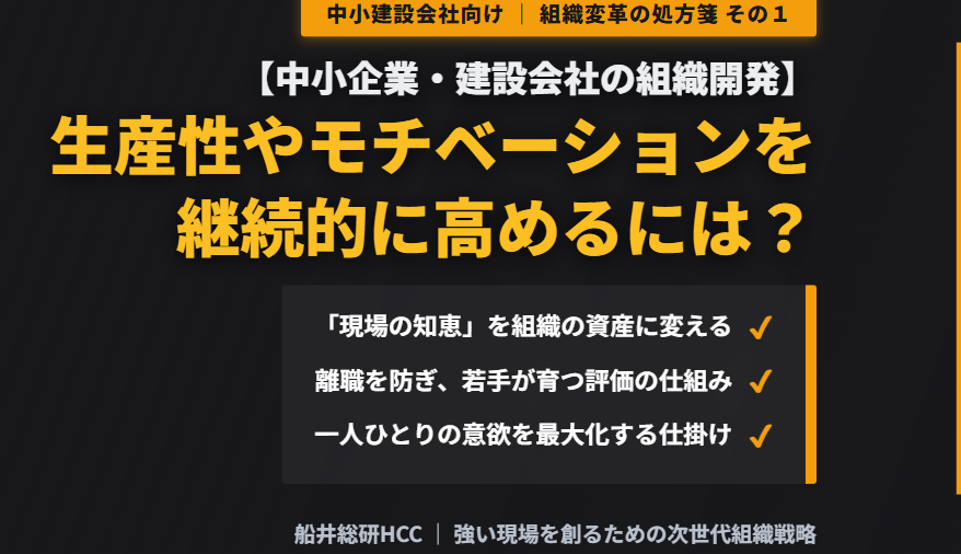 【中小企業・建設会社の組織開発】社員の生産性やモチベーションを継続的に高めるには？「その１」のイメージ