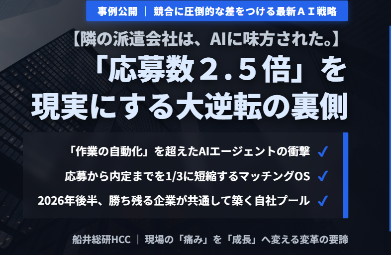 【人材業界の経営者向け】「隣の派遣会社は、AIに味方された。」応募数2.5倍の裏側のイメージ
