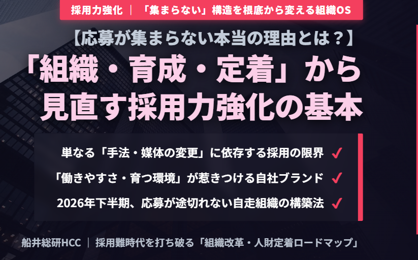 【応募が集まらない本当の理由とは？】「組織・育成・定着」から見直す採用力強化の基本のイメージ