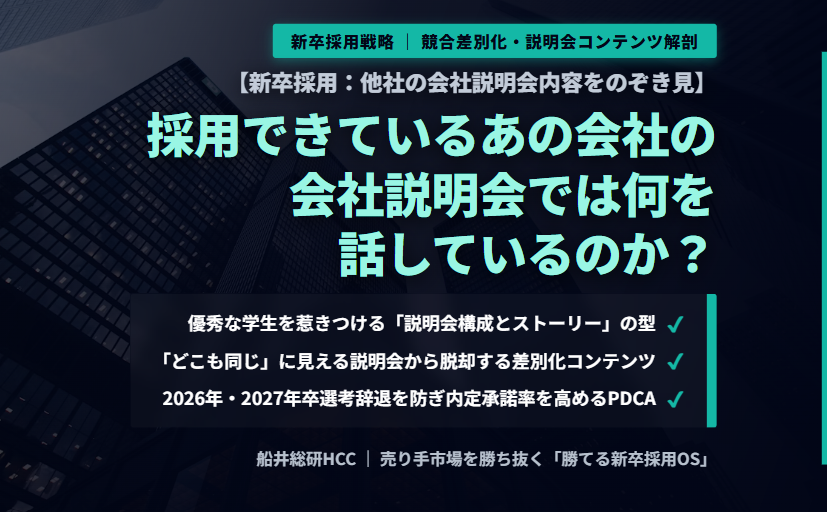 【新卒採用：他社の会社説明会内容をのぞき見】採用できているあの会社の会社説明会では何を話しているのか？のイメージ