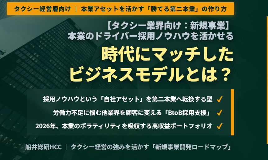 【タクシー業界向け：新規事業】本業のドライバー採用ノウハウを活かせる新規参入できる時代にマッチしたビジネスモデルとは？のイメージ