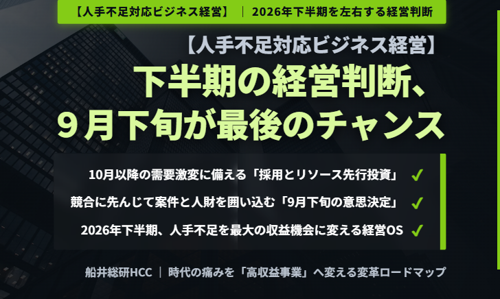 【人手不足対応ビジネス経営】下半期の経営判断、9月下旬が最後のチャンスのイメージ
