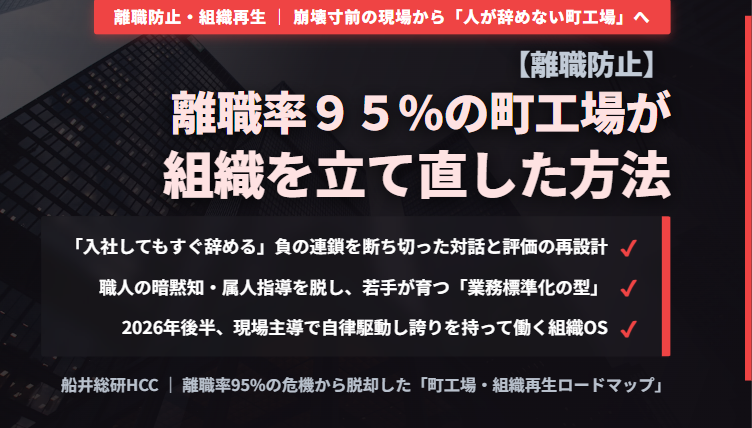 【離職防止】離職率95%の町工場が組織を立て直した方法のイメージ