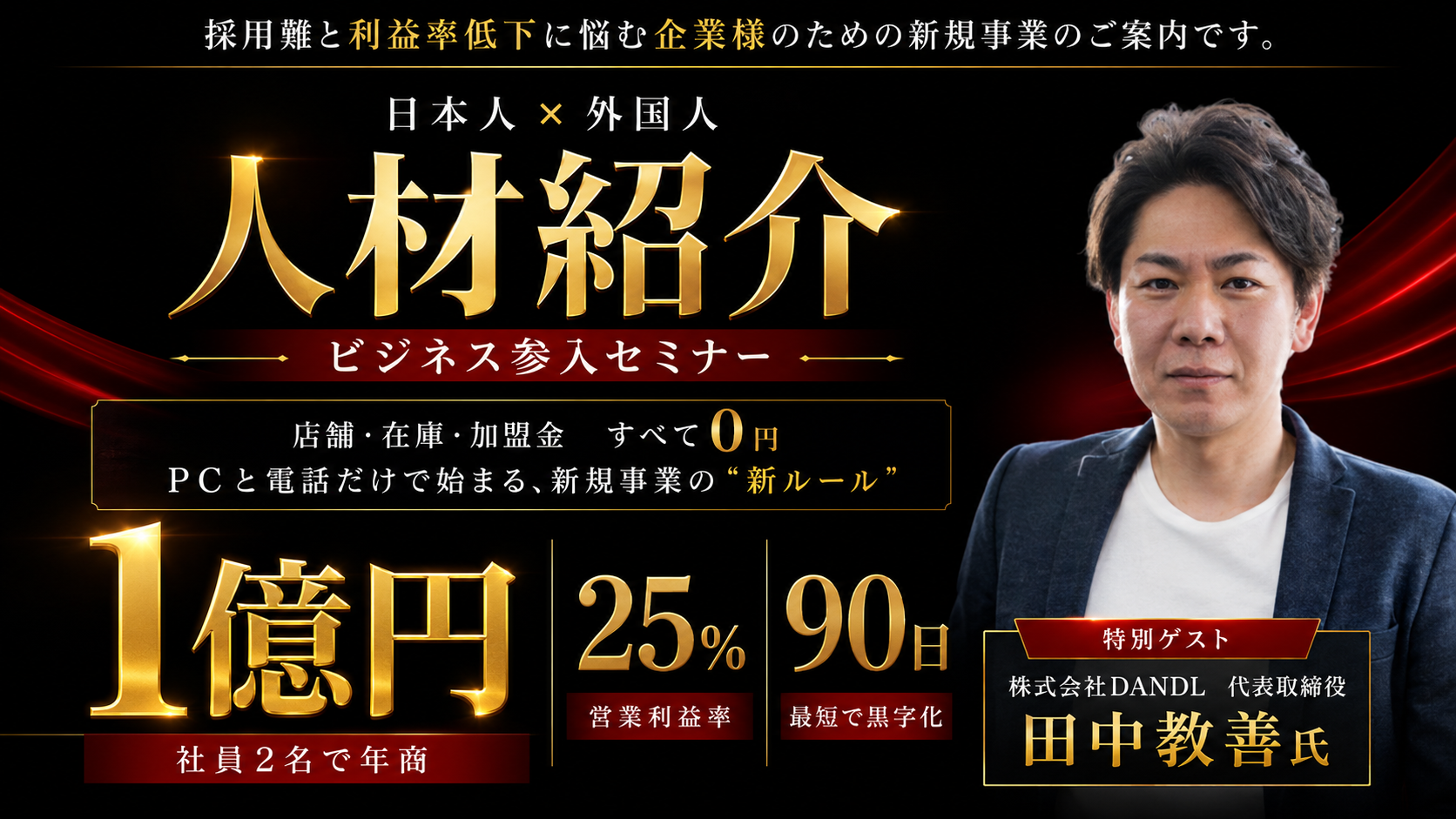 【無店舗･無在庫･加盟金0】社員2人で年商1億･営利25%！人材ビジネス参入セミナーの写真
